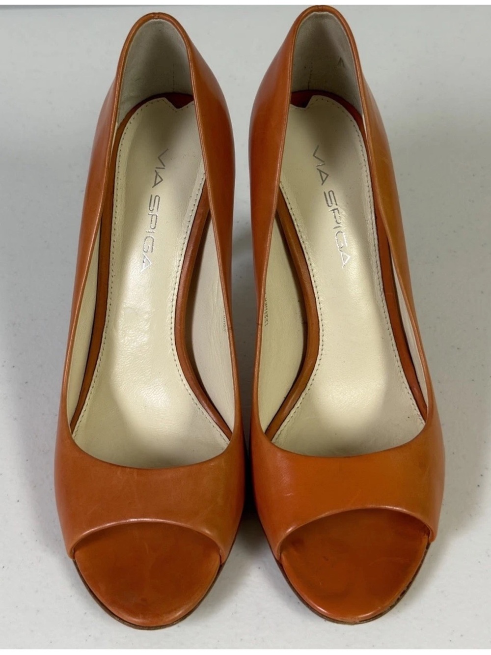 Via Spiga Orange Peep-toe Pumps With Platform Heel Size 6.5 Made In Italy - Picture 4 of 11